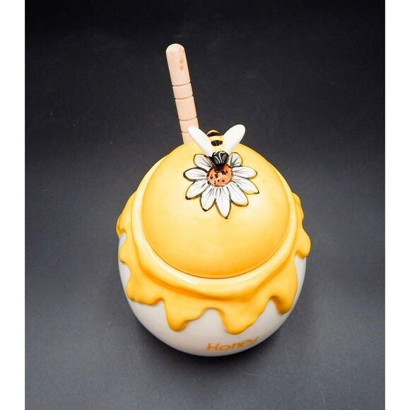 Blue Sky Clayworks Honey Pot Jar With Bee Lid & Wooden Dipper 2020 - Picture 5 of 8
